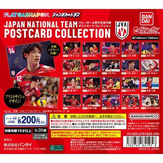 【フラットガシャポン】バレーボール男子日本代表 ポストカードコレクション